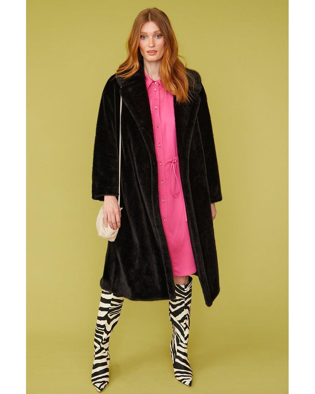 Jayley Yellow Faux Fur Midi Coat