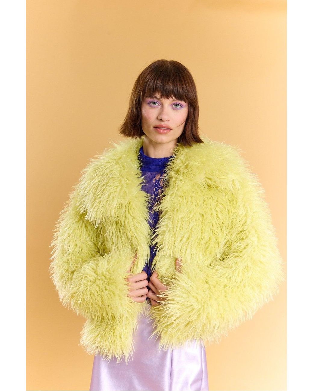 Jayley Yellow Bamboo Lyocell Knitted Vegan Faux Shearling Jacket Size
