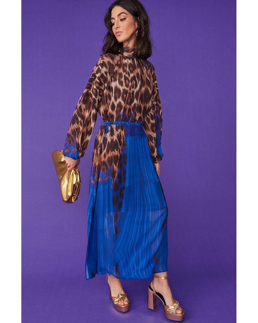 Jayley Purple Silk Blend Leopard Maxi Dress