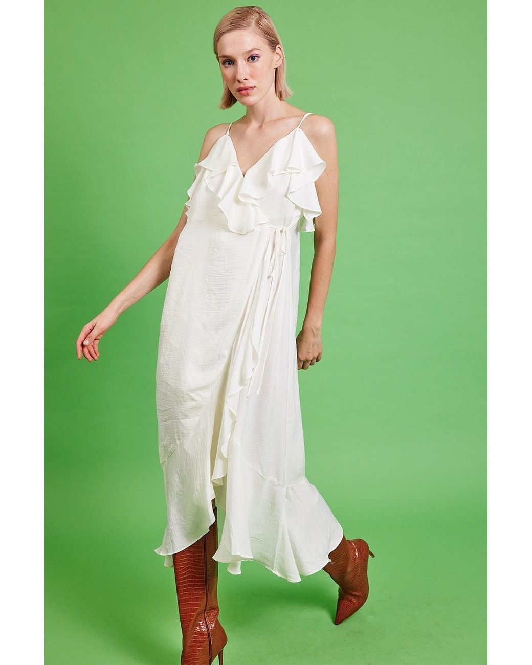 Jayley Green Silk Blend Maxi Ruffle Dress