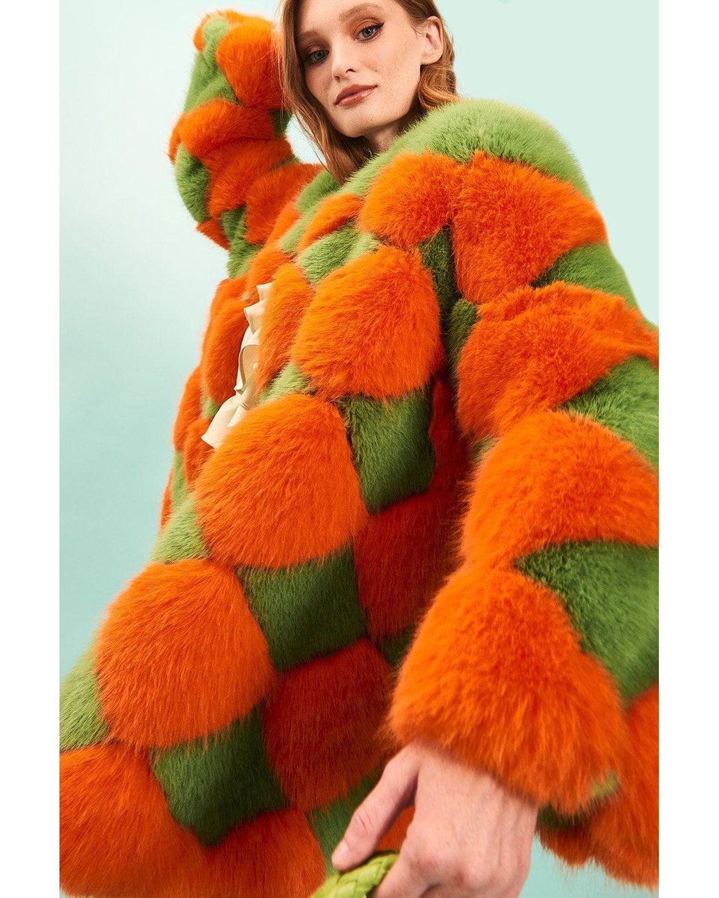 Jayley Green Delilah Diamond Faux Fur Coat