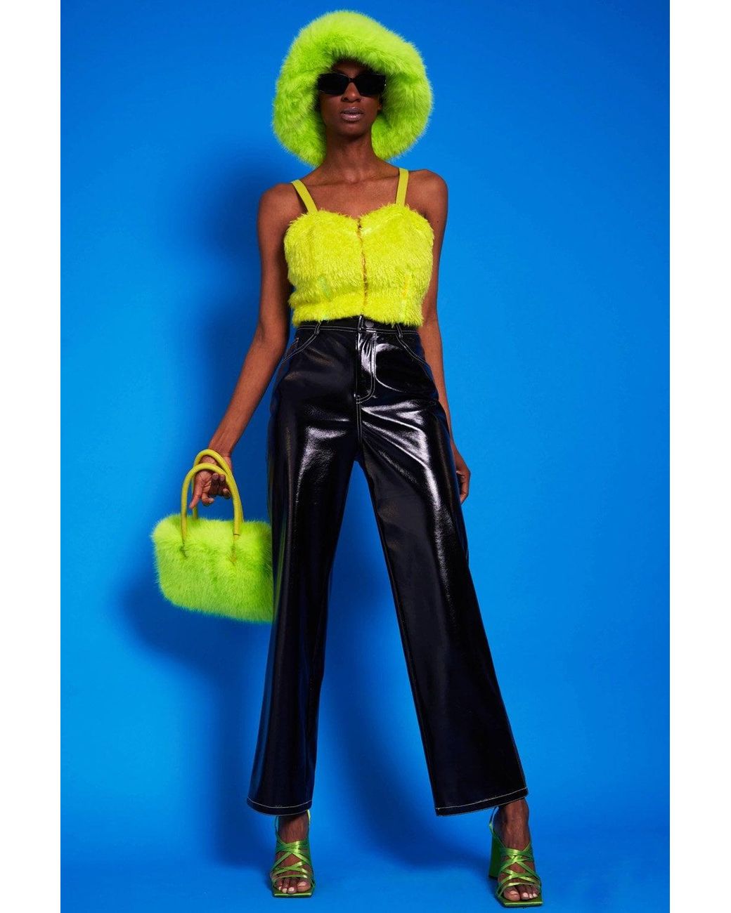 Jayley Blue Lime Faux Fur Zip Crop Top