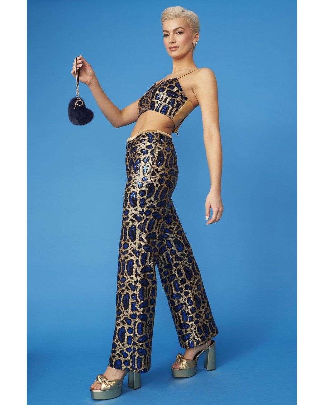 Jayley Blue Animal Print Sequin Trousers