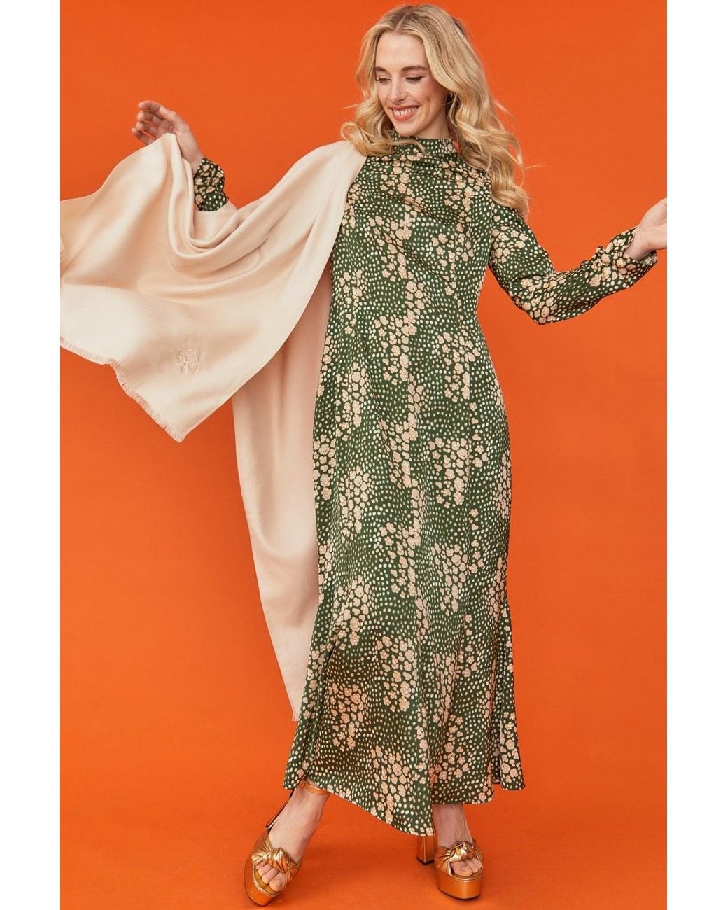 Jayley Orange Silk Blend Maxi Dress