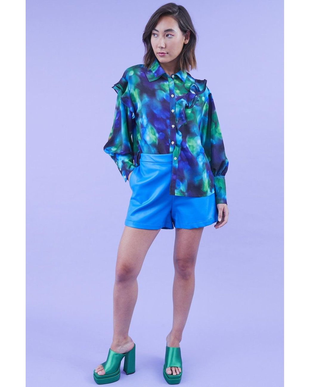 Jayley Blue Rayon Oversized Shirt