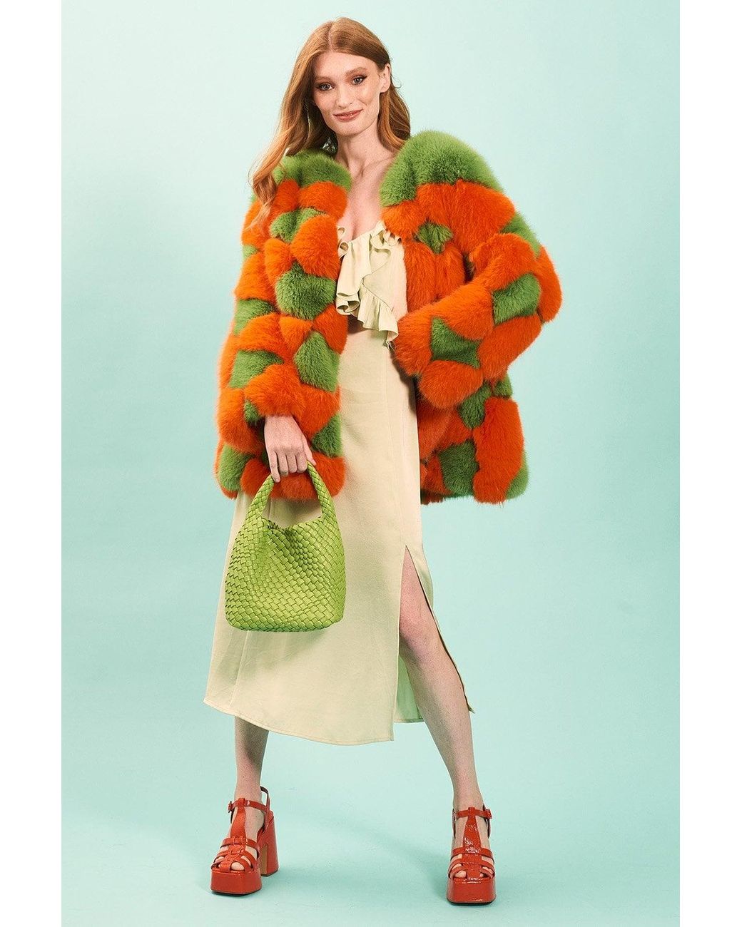 Jayley Green Delilah Diamond Faux Fur Coat