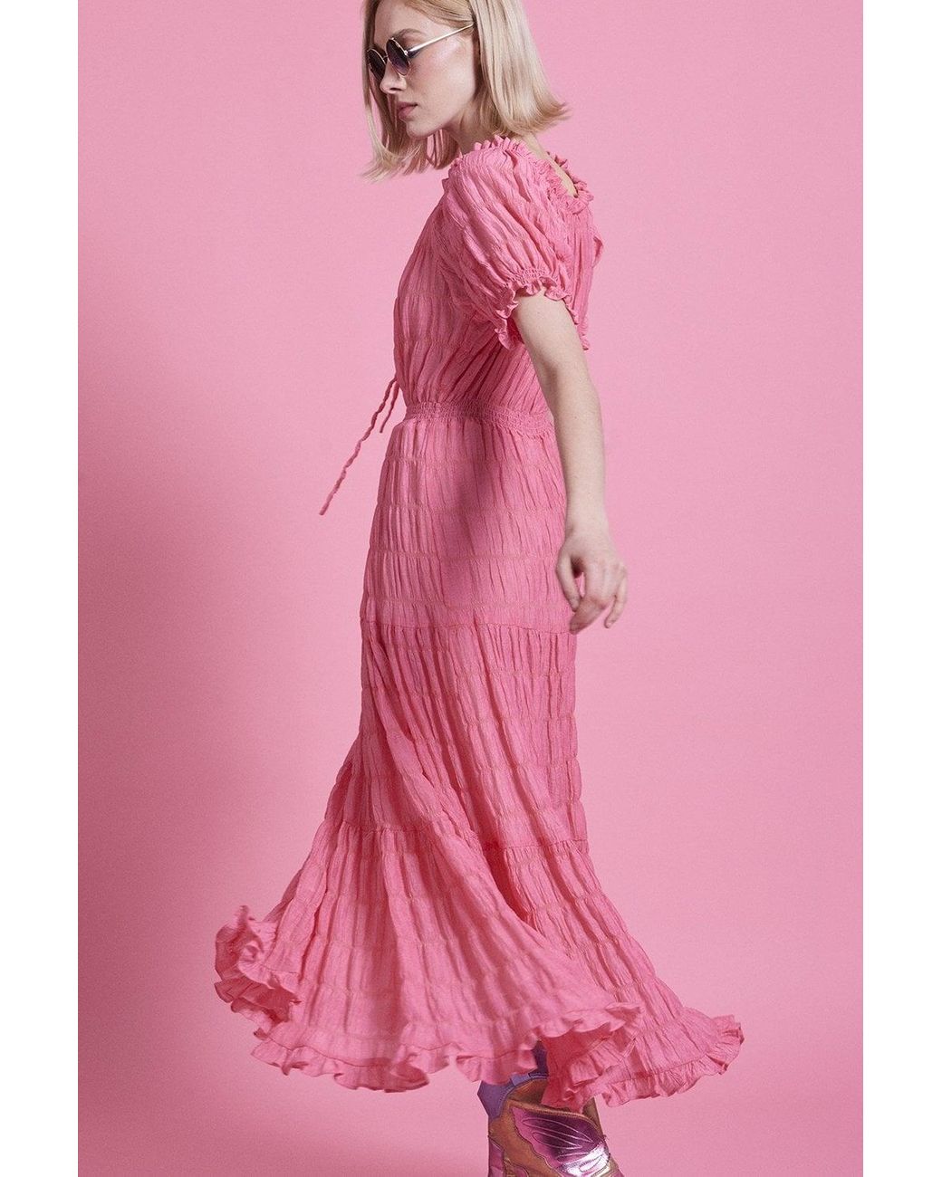 Jayley Pink Silk Blend Maxi Ruffle Dress