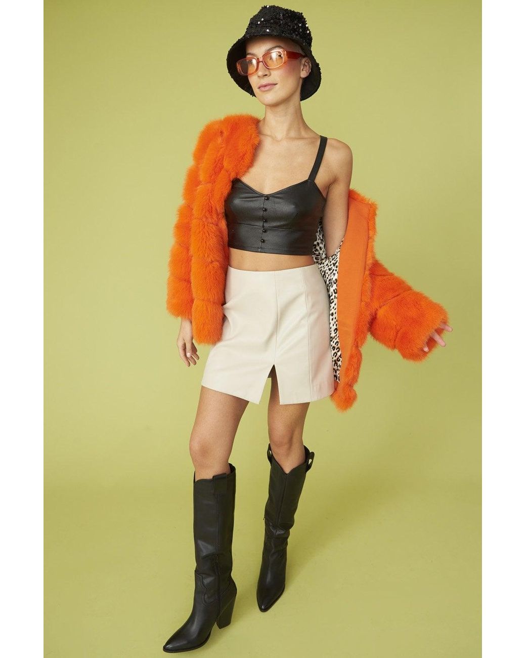 Jayley Green Faux Fur Striped Gaga Coat