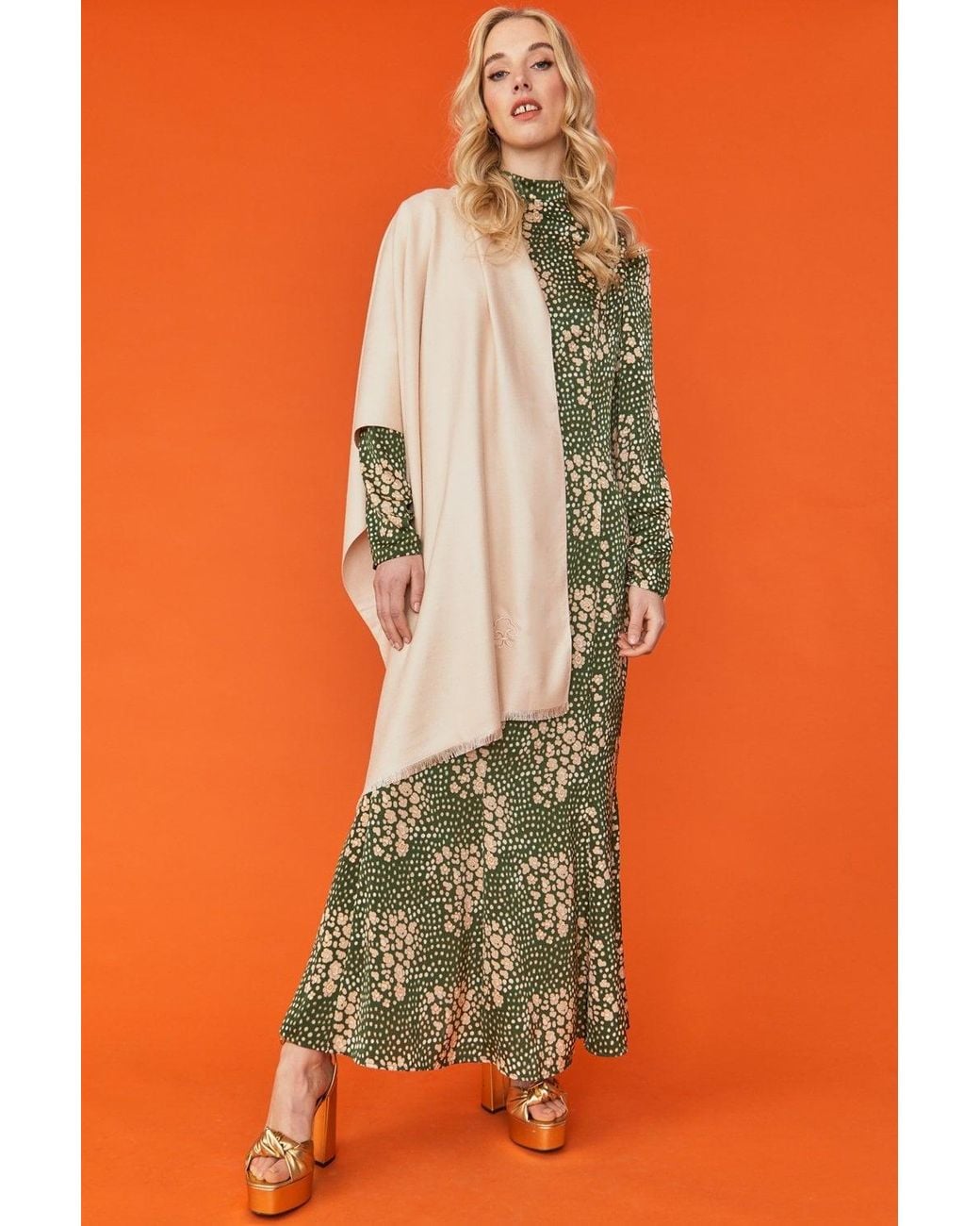 Jayley Orange Silk Blend Maxi Dress