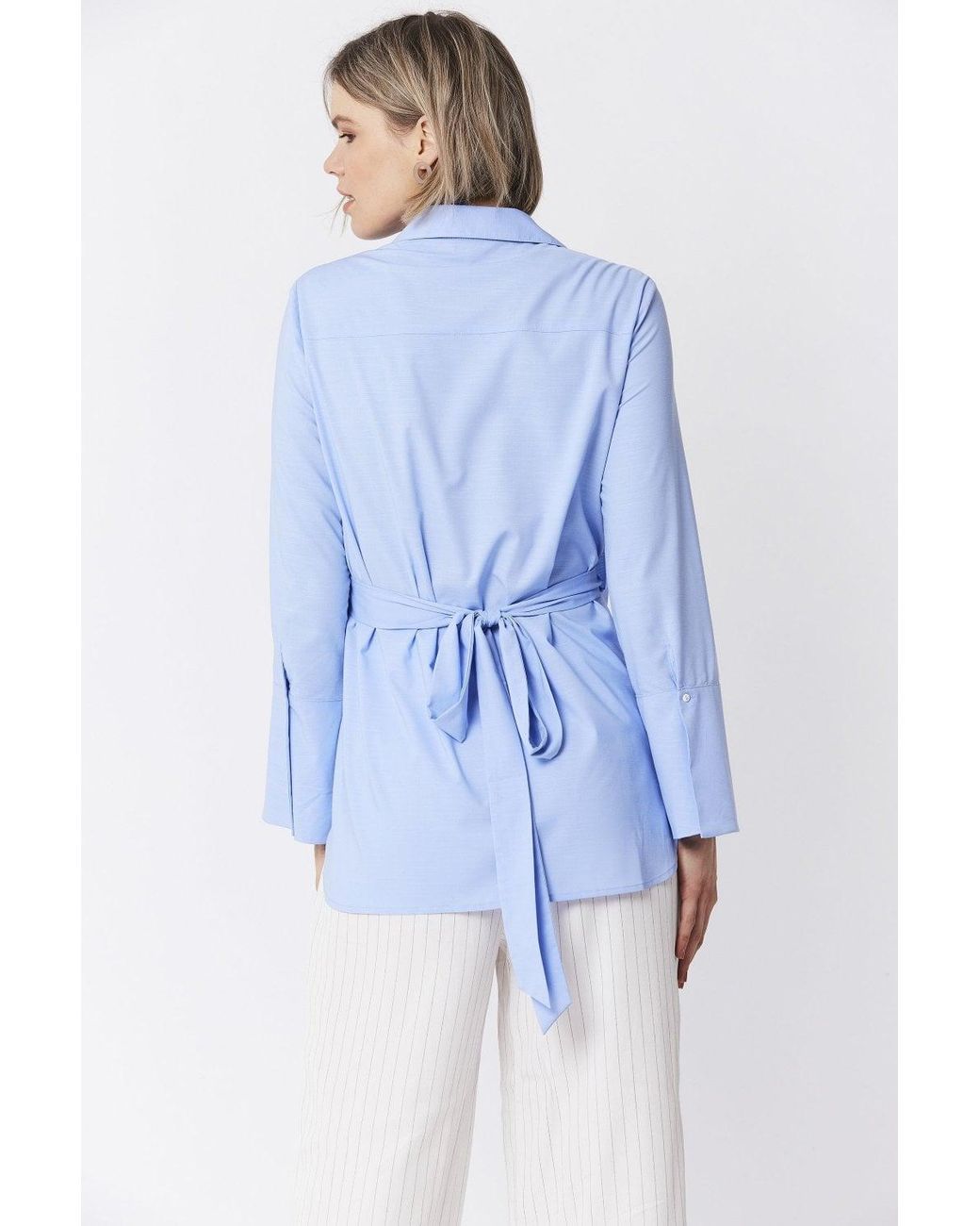 Jayley Blue Cotton Blend Wrap Top