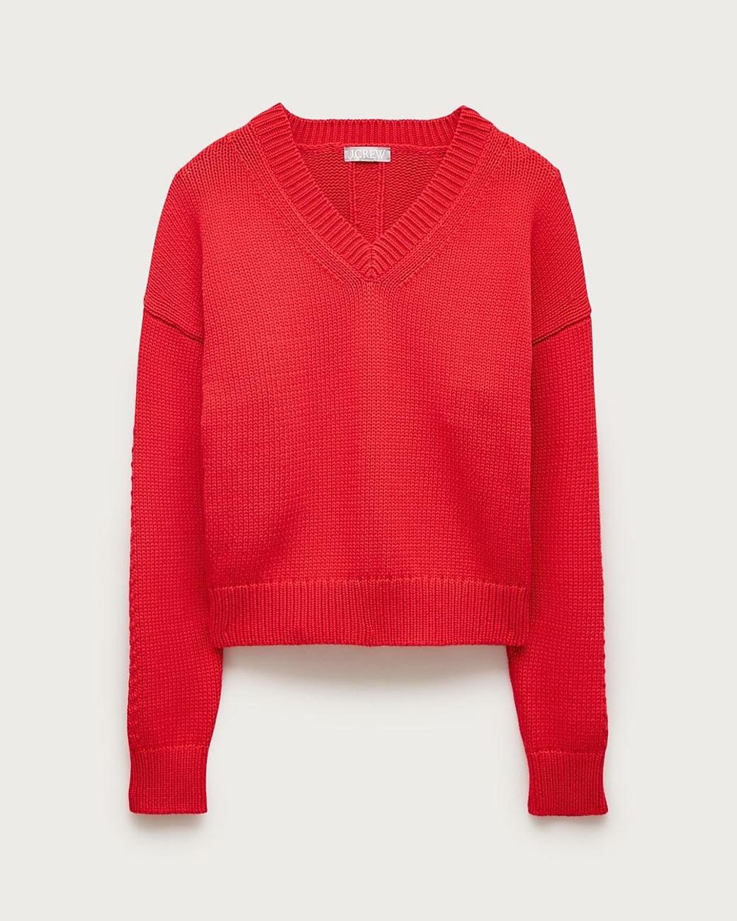 J.Crew Red Cotton-Blend V-Neck Pullover Sweater