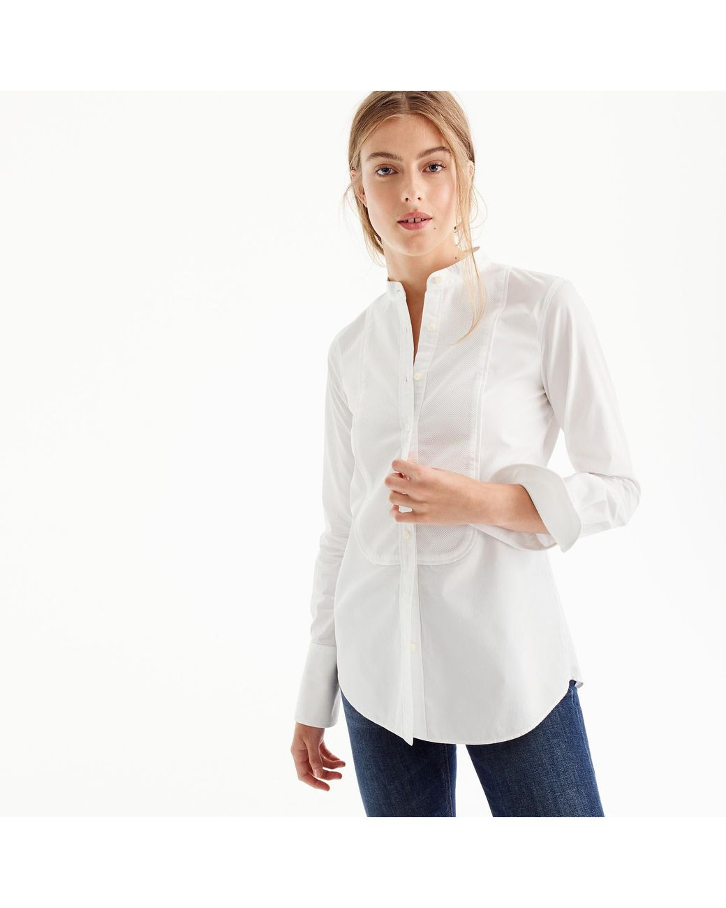 J.Crew Thomas Mason Mandarin collar Tuxedo Shirt in White Lyst
