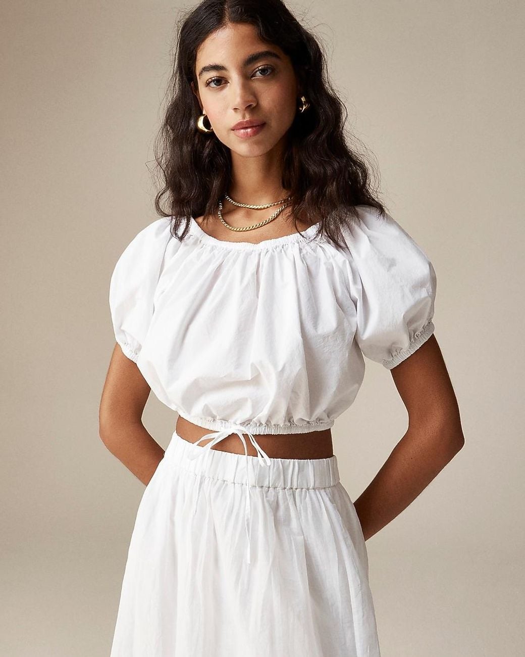 J.Crew White Cinched-Waist Cropped Top