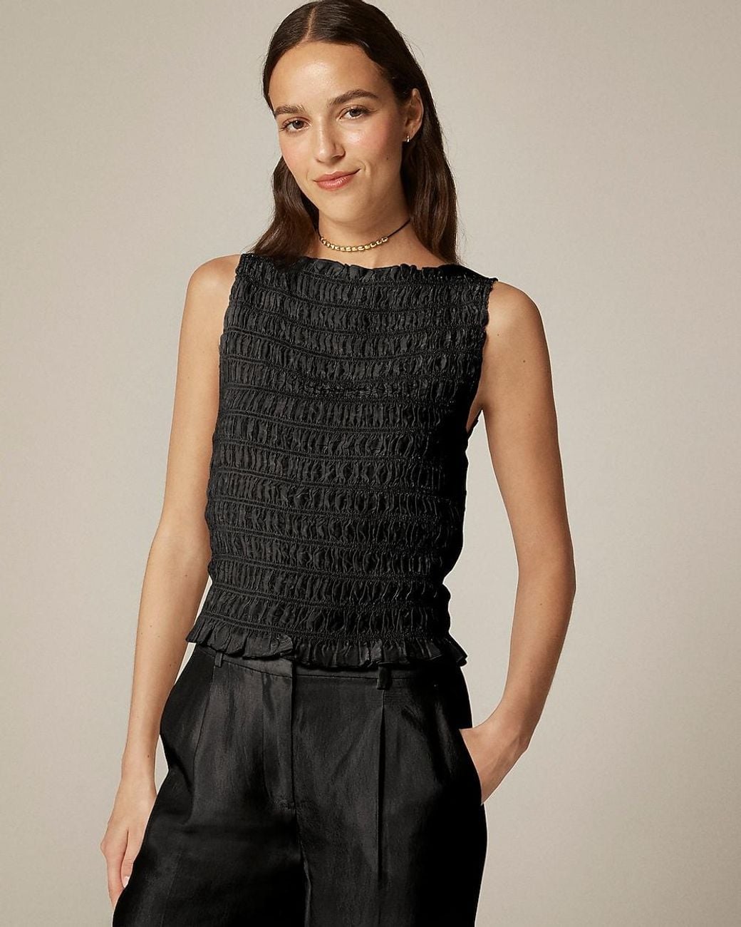 J.Crew Black Smocked Shell Tank Top