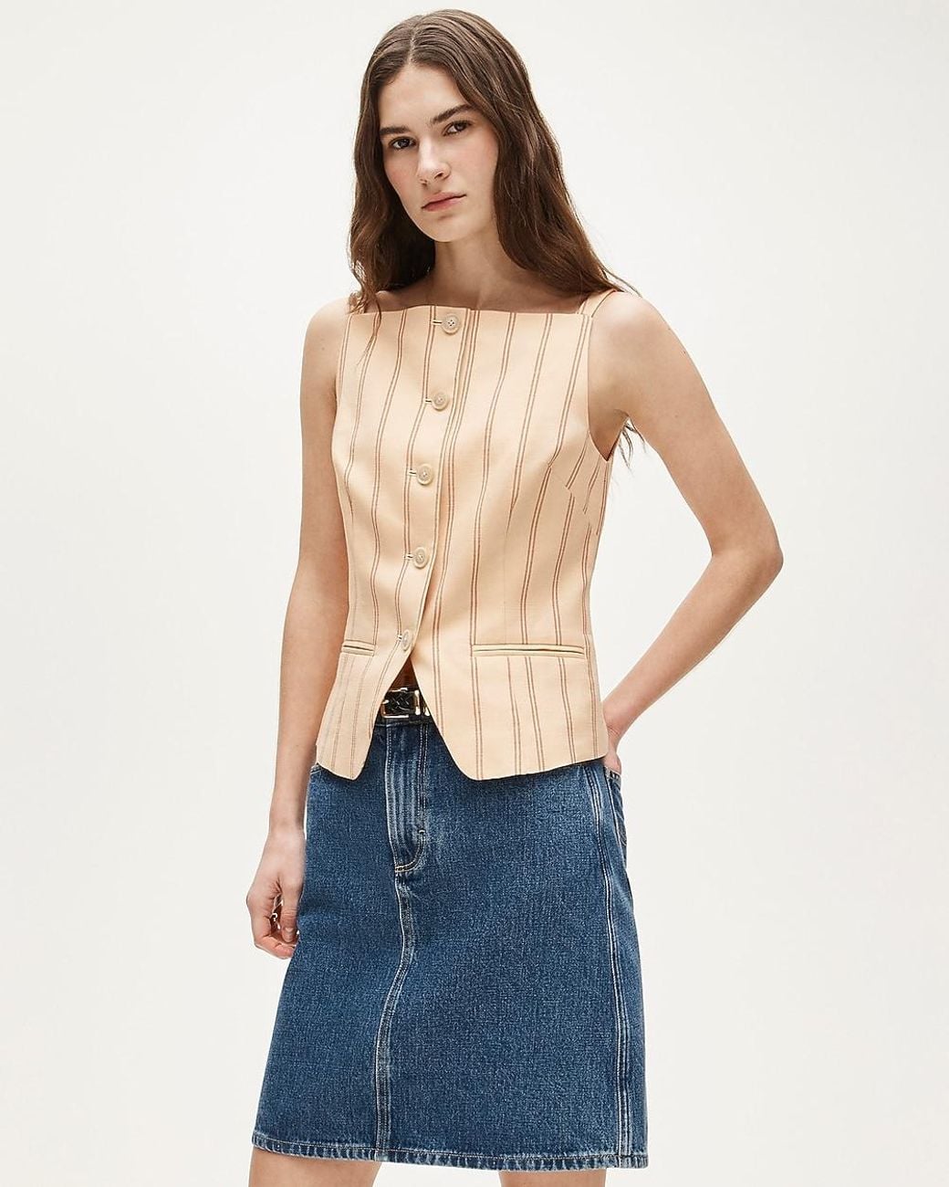 J.Crew Blue Button-Up Cutaway Tank Top