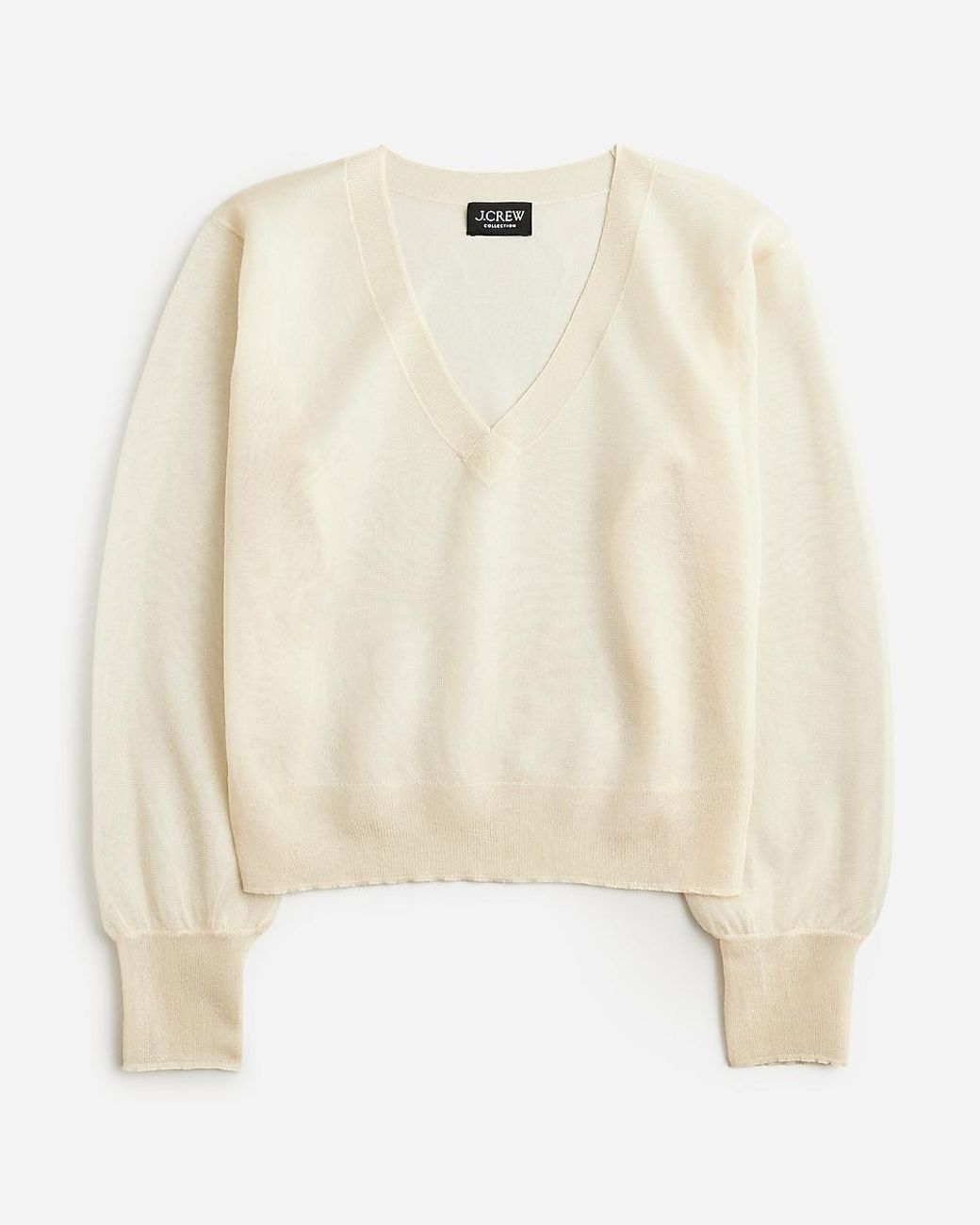 J.Crew Collection Sheer V-Neck Sweater in Natural | Lyst