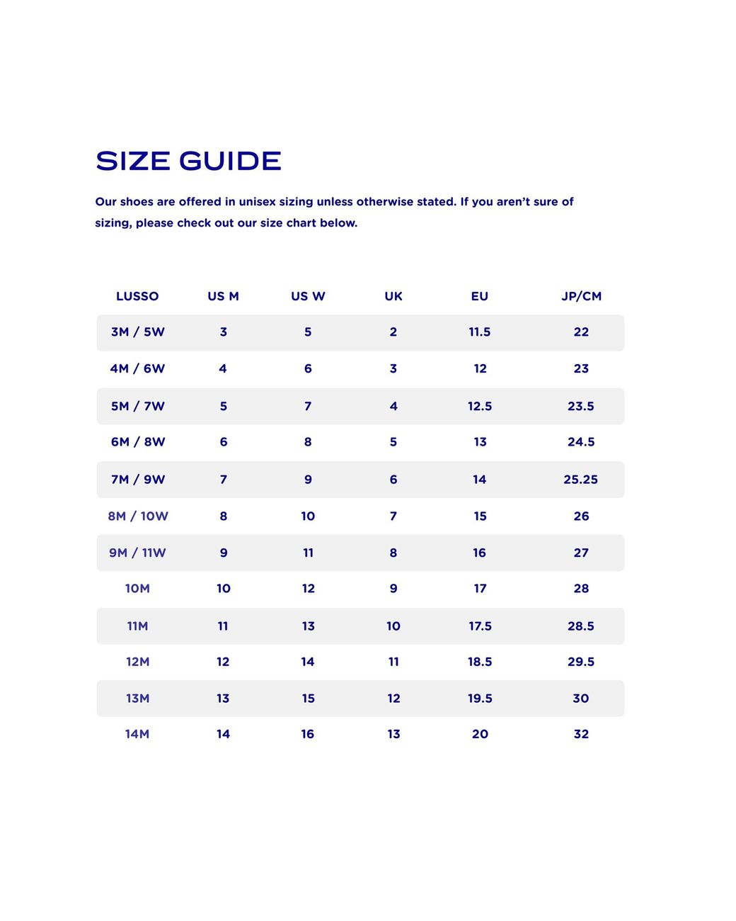 Superga kids top size chart