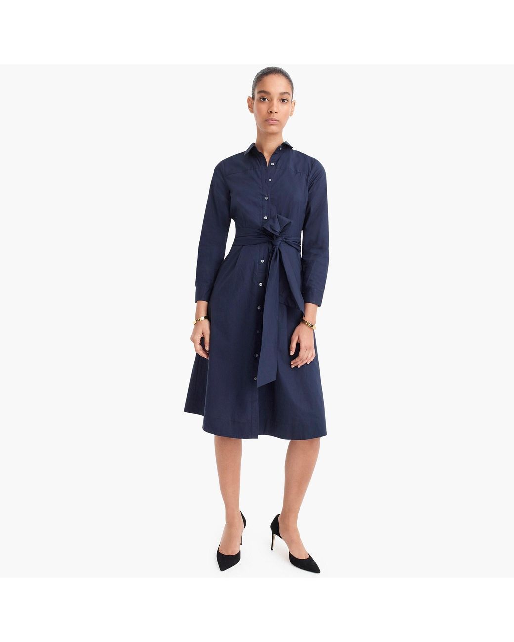 J.Crew Tie-waist Shirtdress In Cotton Poplin in Blue | Lyst