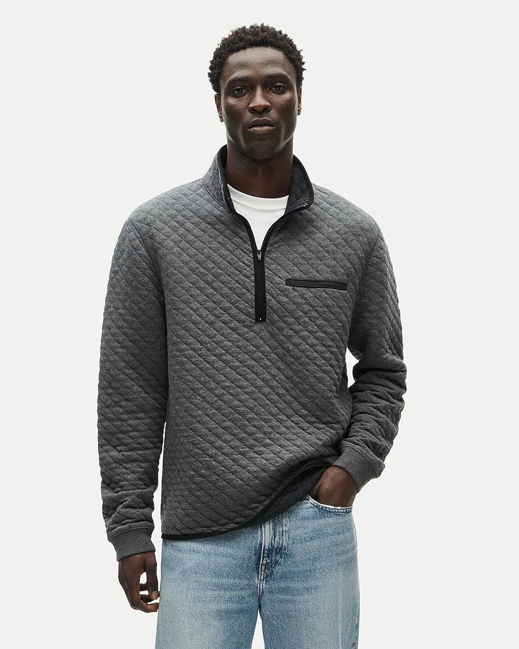 J.Crew Gray Quilted Quarter-Zip Pullover for men