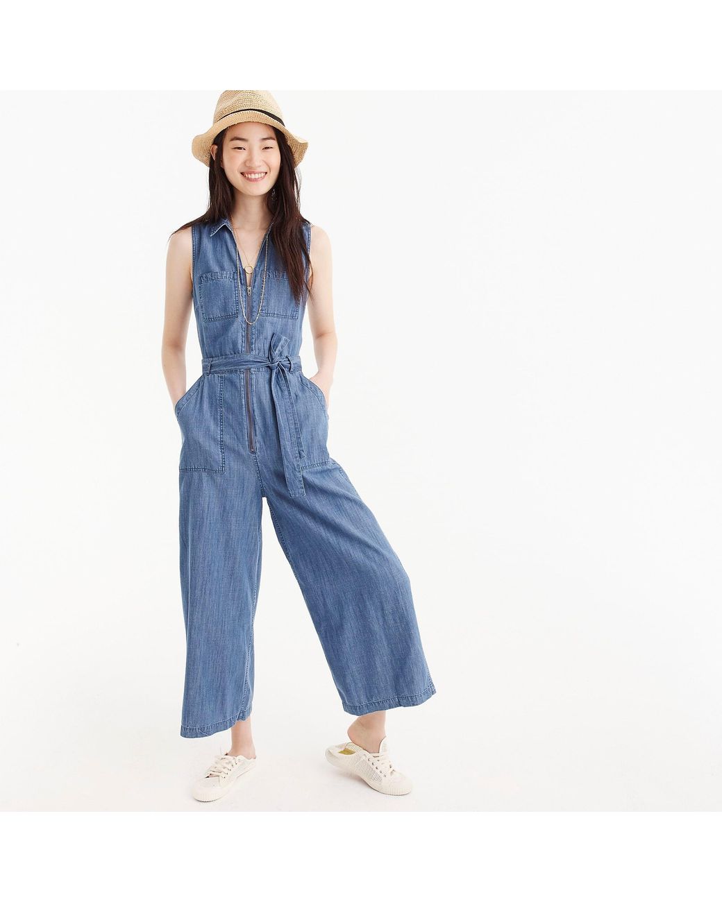 J.Crew Point Sur Zip front Chambray Jumpsuit in Blue Lyst