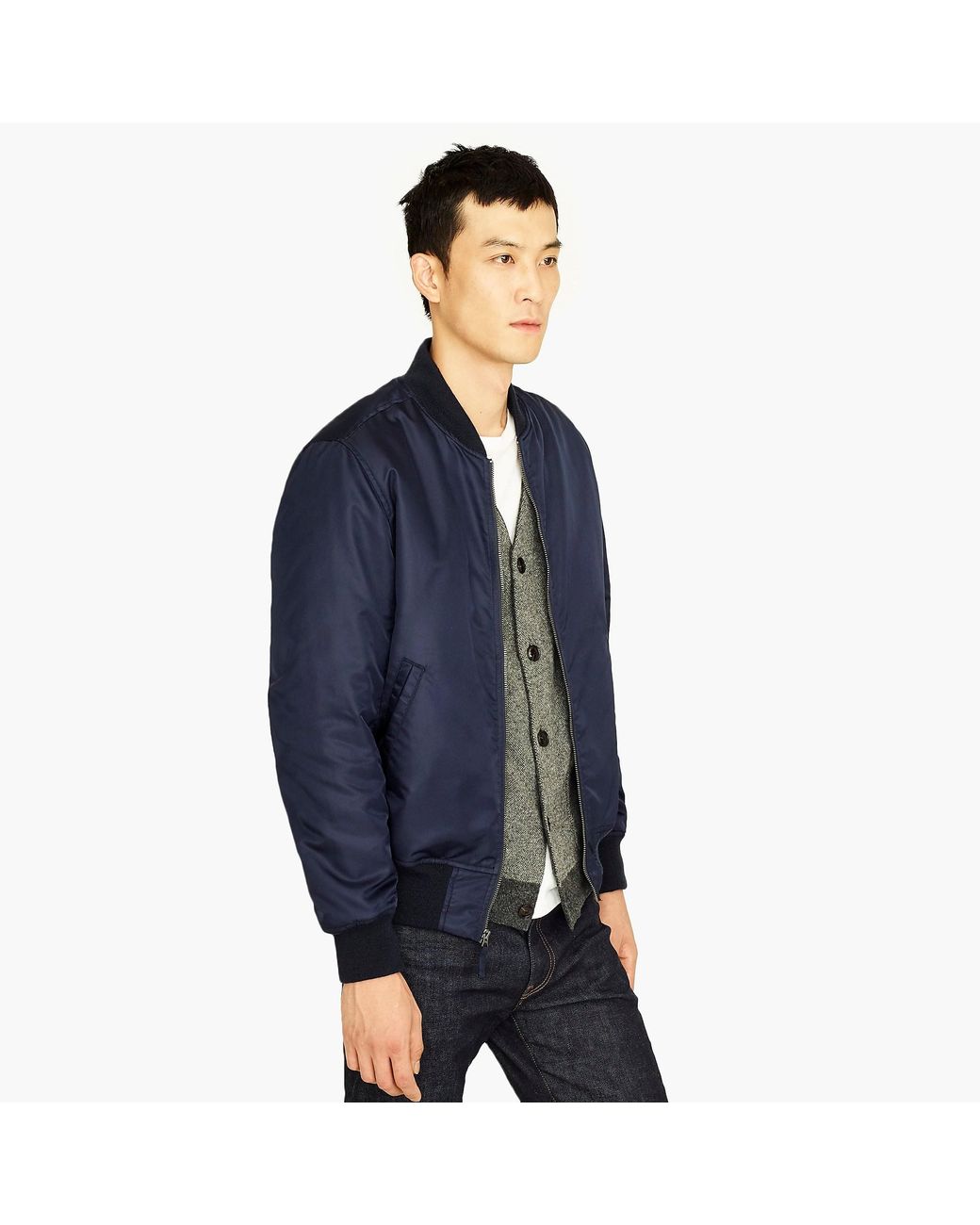 J Crew Synthetic Wallace Barnes Flight Bomber Jacket In Blue For