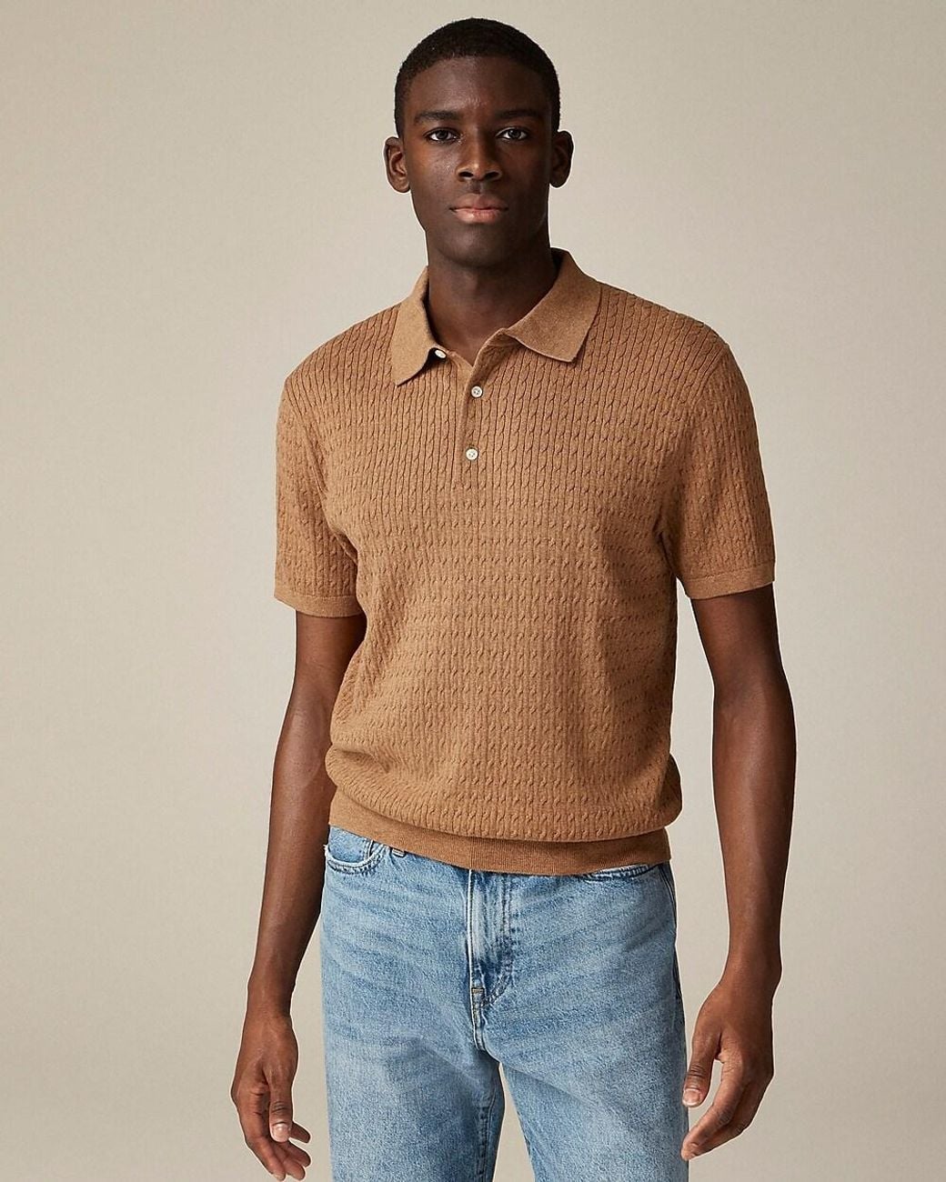 J.Crew Short-Sleeve Cotton Cable-Knit Sweater-Polo in Blue for Men | Lyst