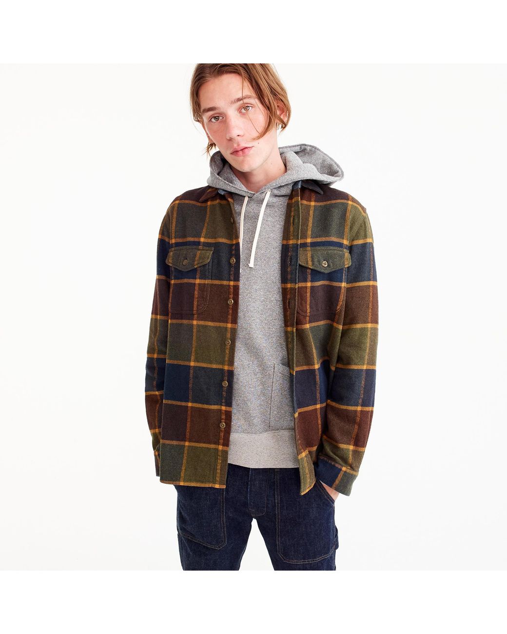 J.Crew Wallace Barnes Heavyweight Flannel Shirt In Brown Plaid