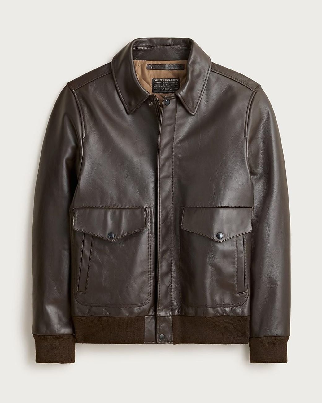 J.Crew Brown Italian Leather Flight Bomber Jacket for men