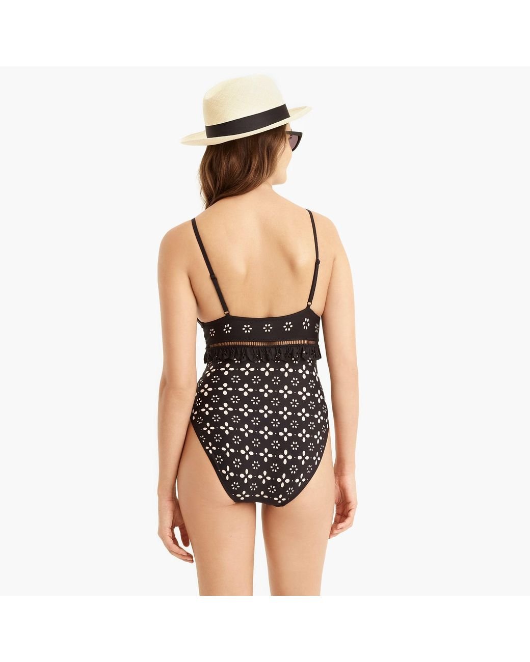 J.Crew Scalloped Ruffle Plunging One piece Swimsuit In Laser cut