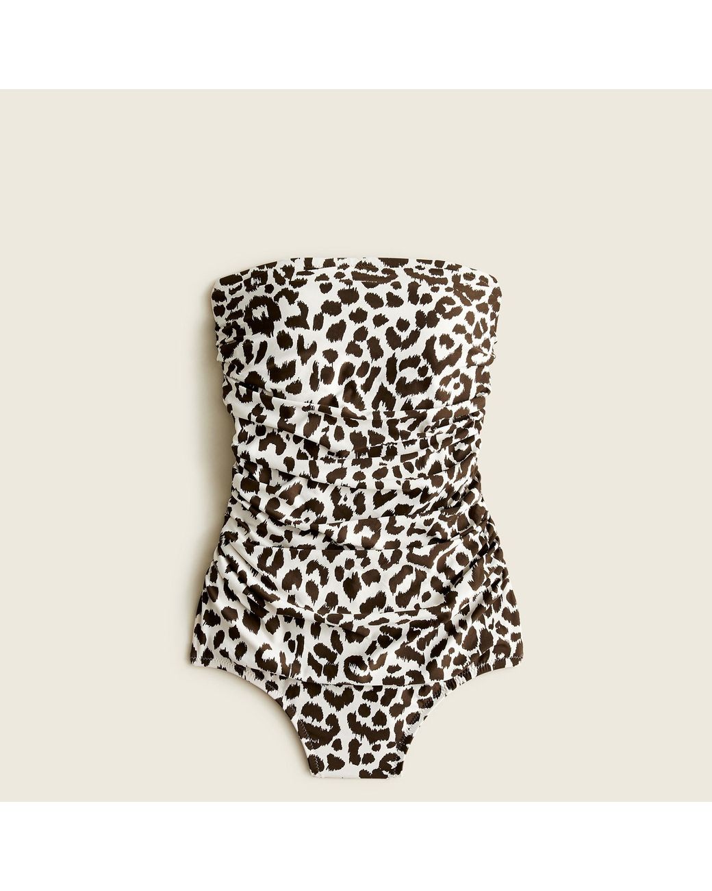 J Crew Synthetic Ruched Bandeau One Piece Swimsuit In Leopard Print Lyst