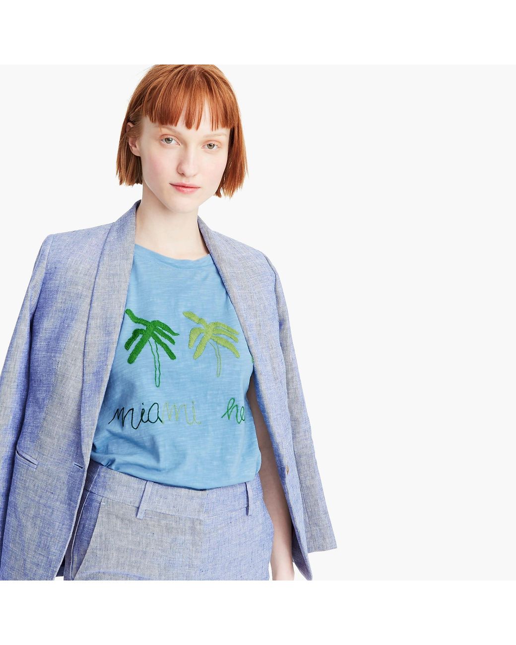 J Crew Cotton Banner Day X Miami Palms Crewneck T Shirt In Blue