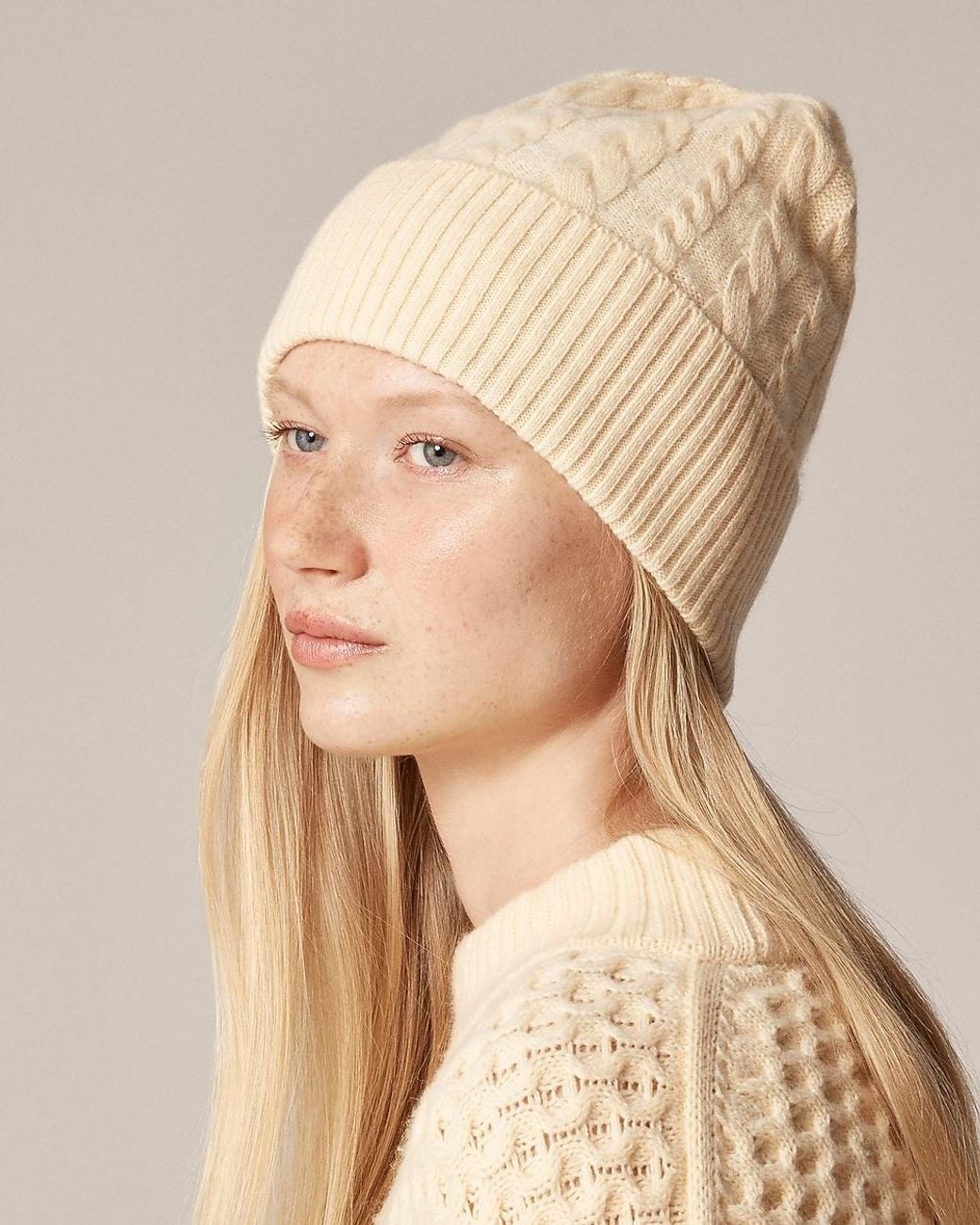 J.Crew Natural Cashmere Cable-Knit Beanie