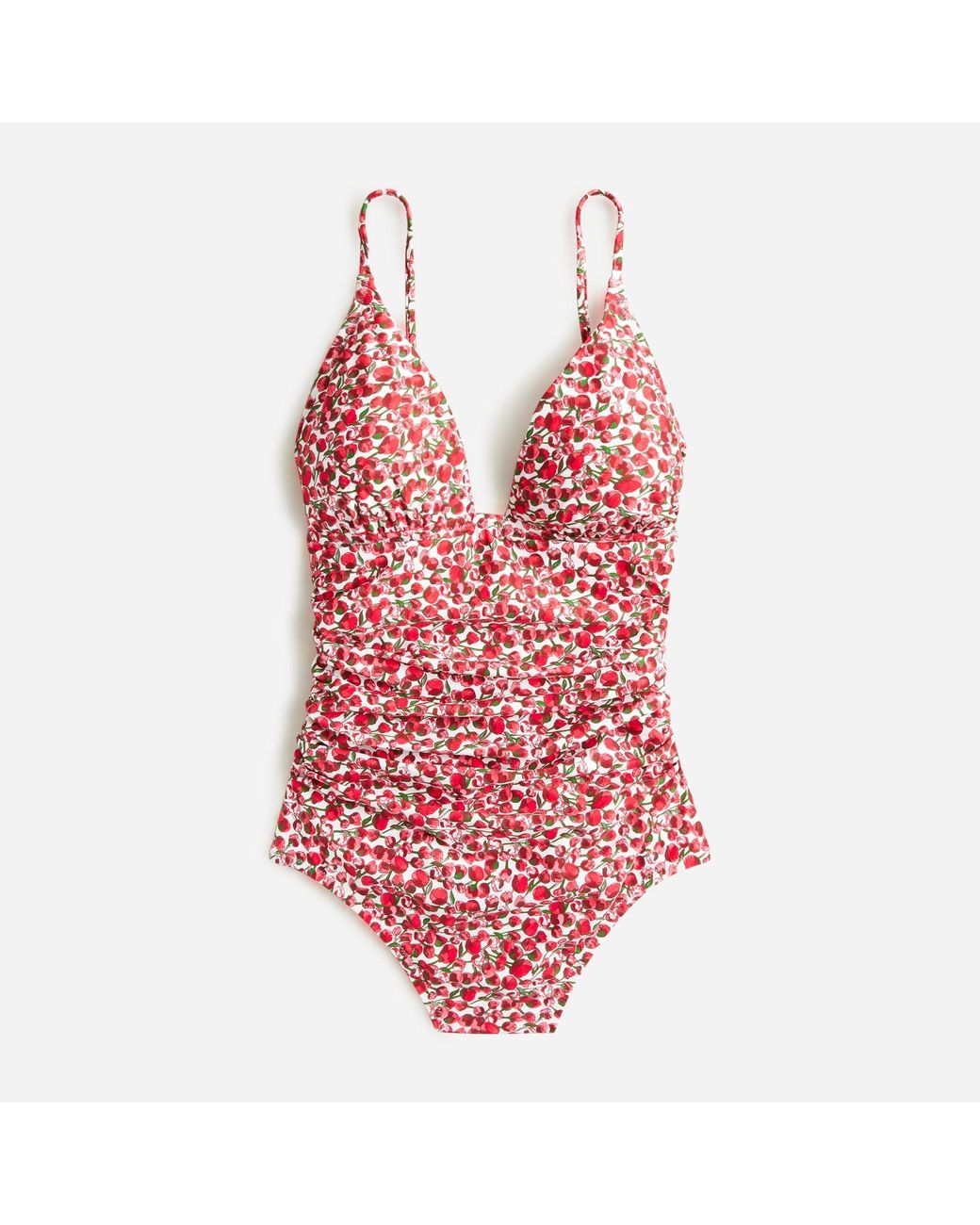 J.Crew Ruched Plunge Onepiece Swimsuit In Liberty® Eliza's Red Fabric