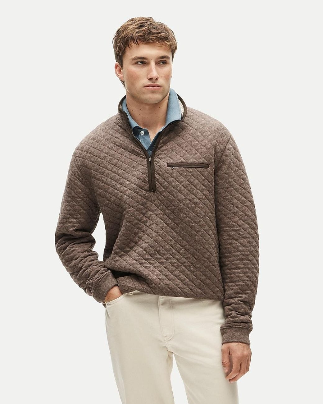 J.Crew Brown Quilted Quarter-Zip Pullover for men