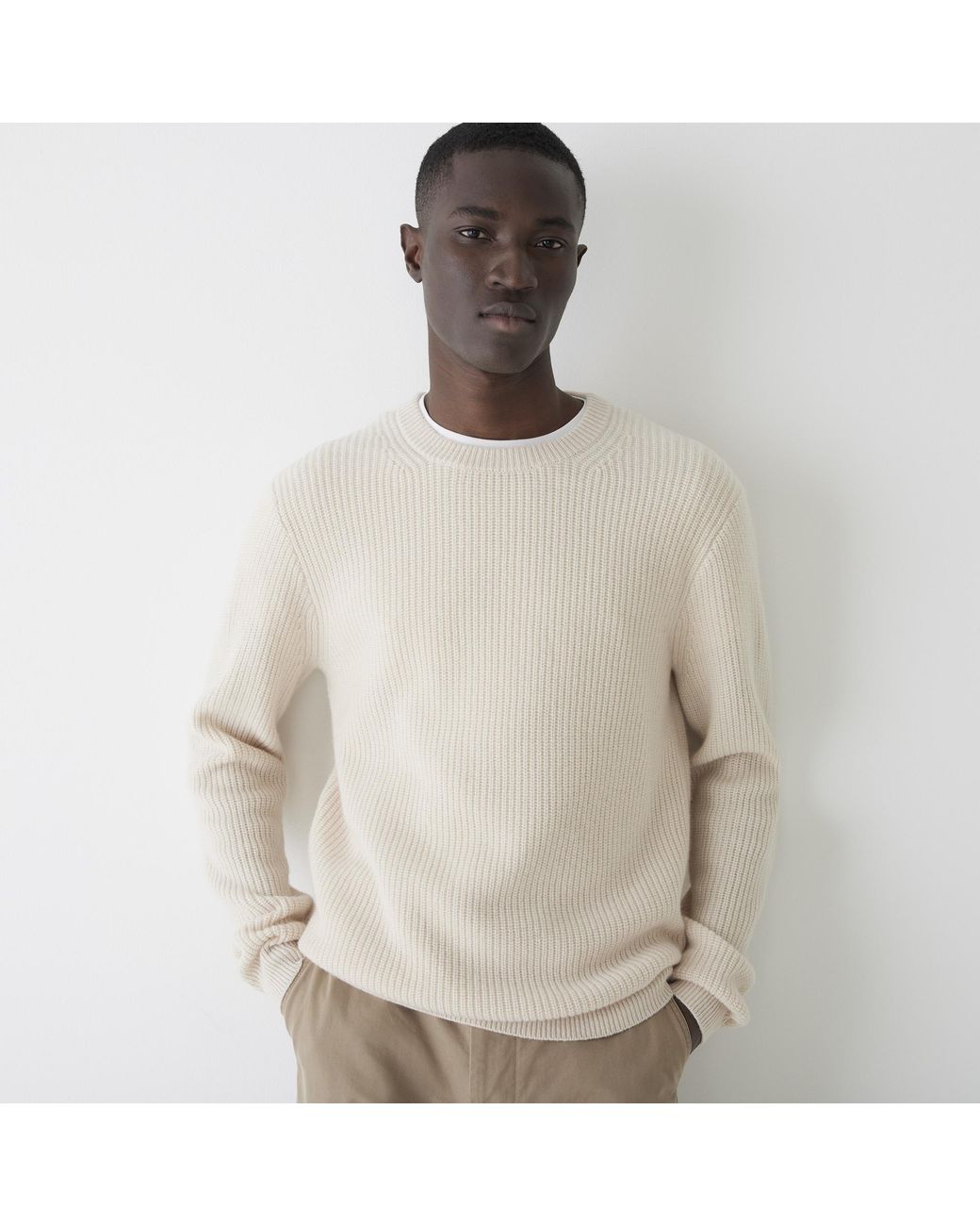J.Crew Cashmere Ribbed Crewneck Sweater in Natural for Men Lyst