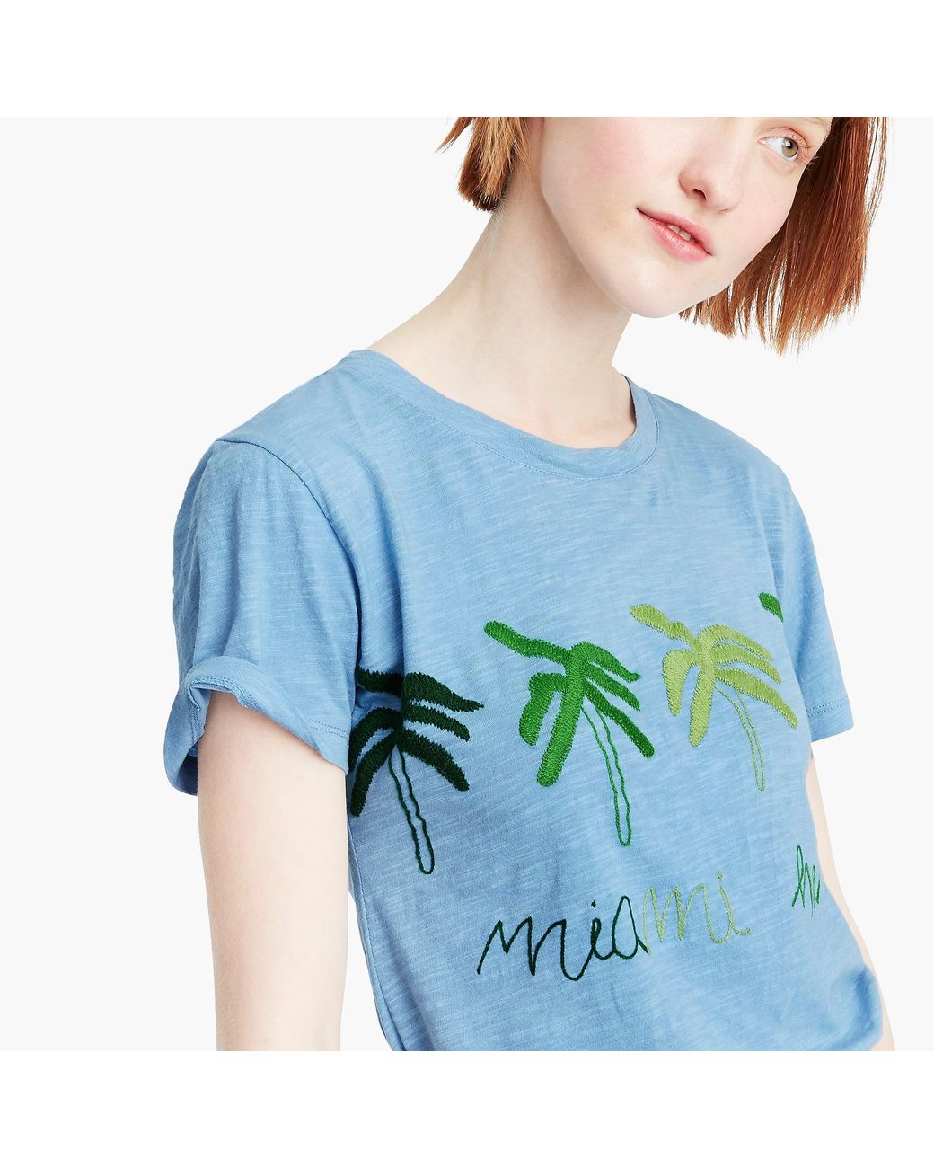 J Crew Cotton Banner Day X Miami Palms Crewneck T Shirt In Blue