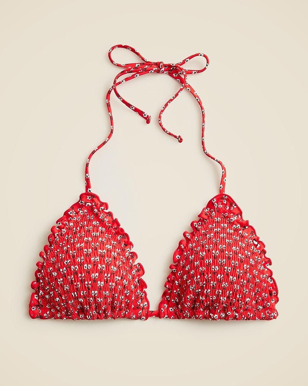 J.Crew Red Smocked Ruffle-Trim String Bikini Top