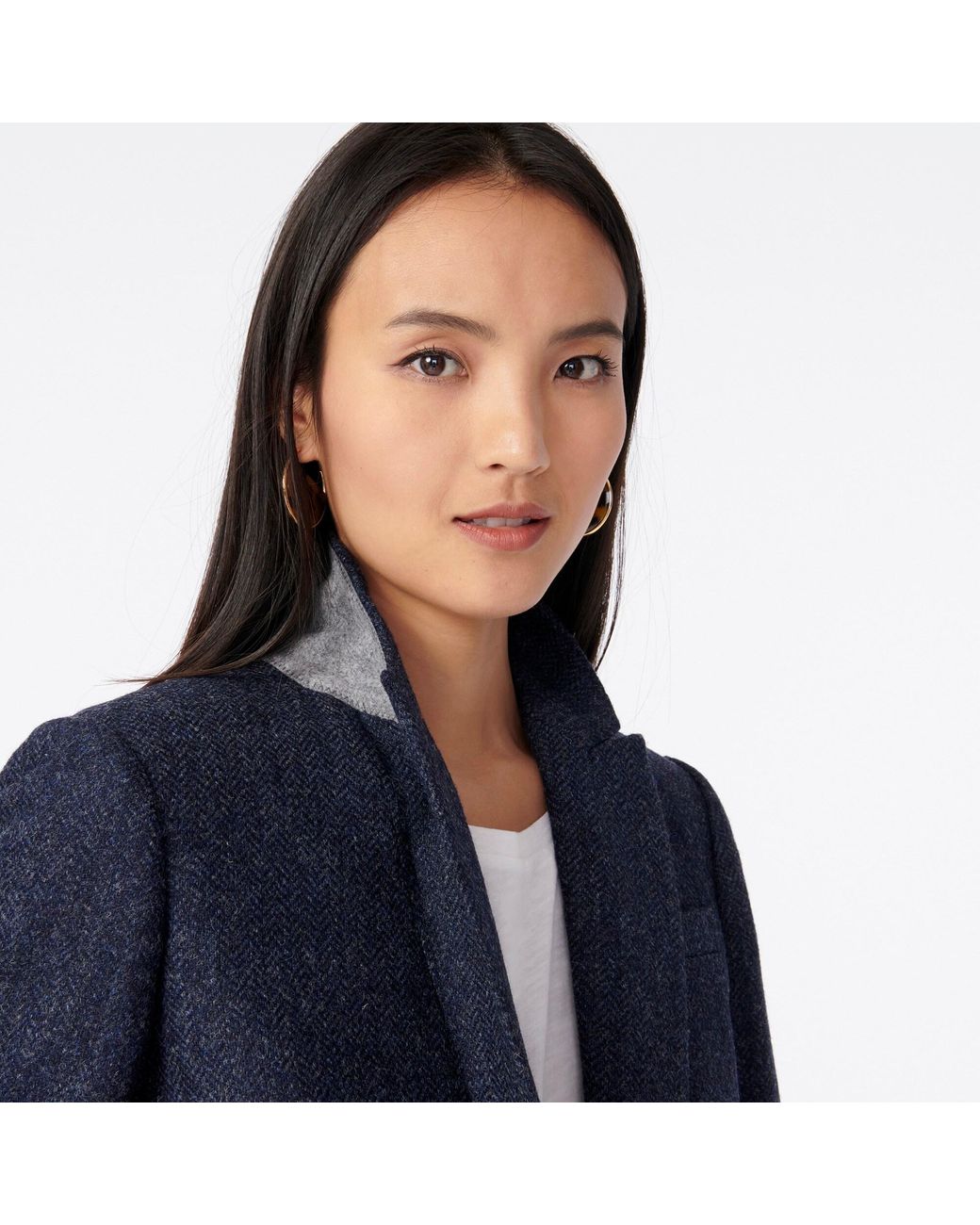 J.Crew Long Parke Blazer In Navy Herringbone English Wool in