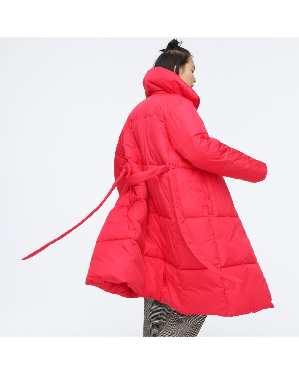 J.Crew Long Belted Puffer Coat With Primaloft in Red | Lyst