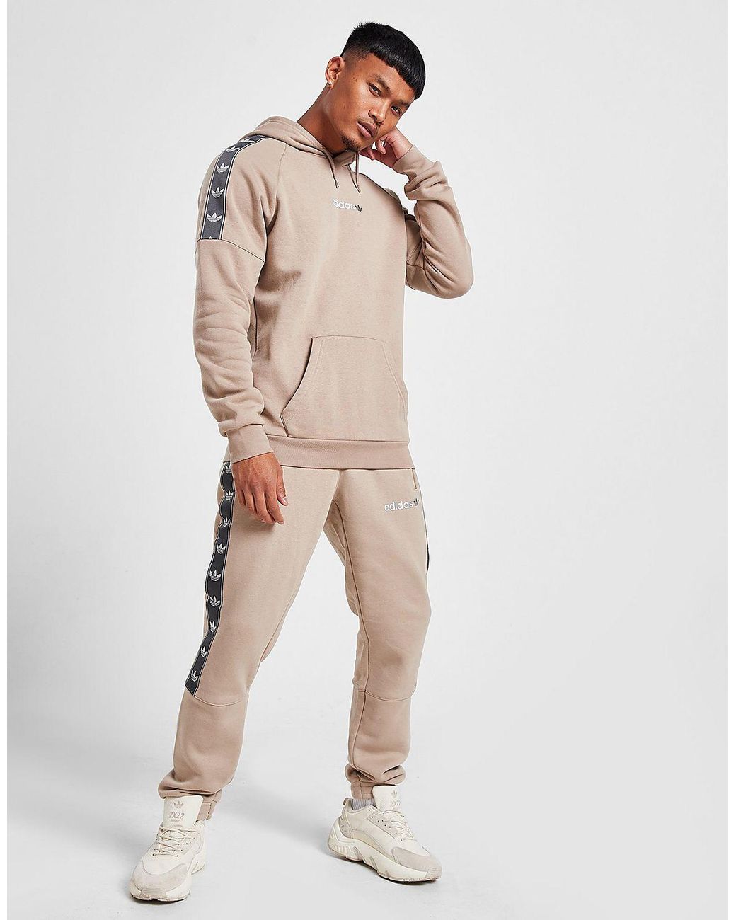 adidas Originals Tape Fleece Hoodie in Natural for Men Lyst UK