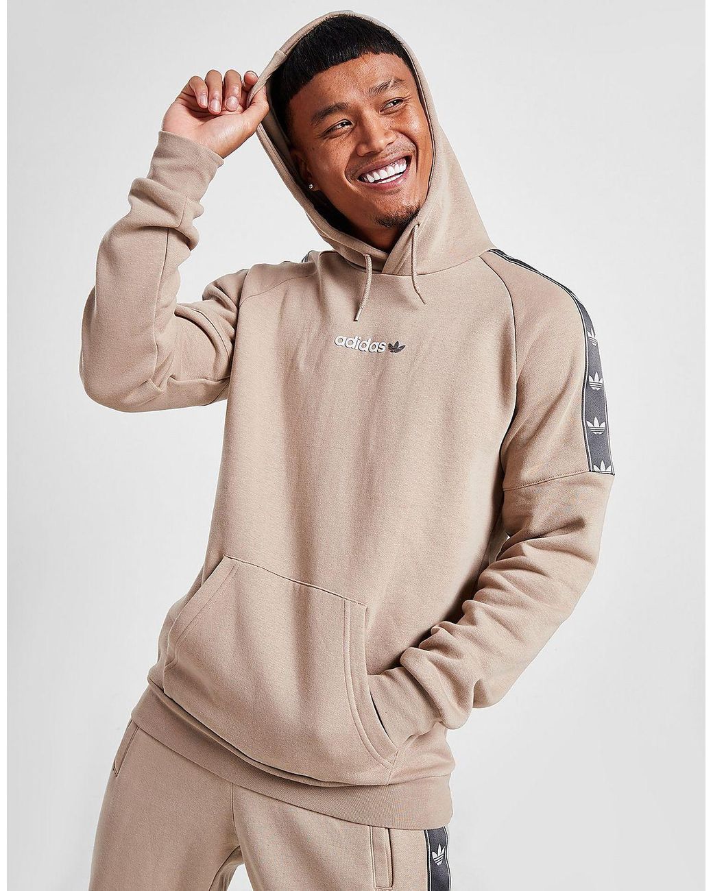 adidas Originals Tape Fleece Hoodie in Natural for Men | Lyst UK