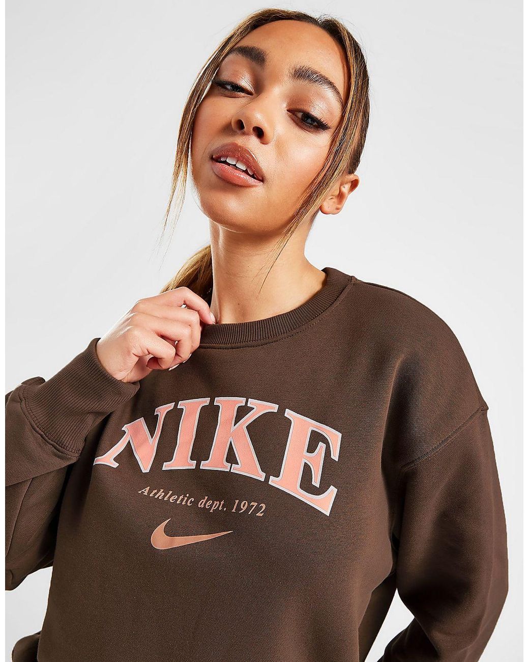 Nike Fleece Varsity Oversized Crew Sweatshirt in Brown Lyst UK