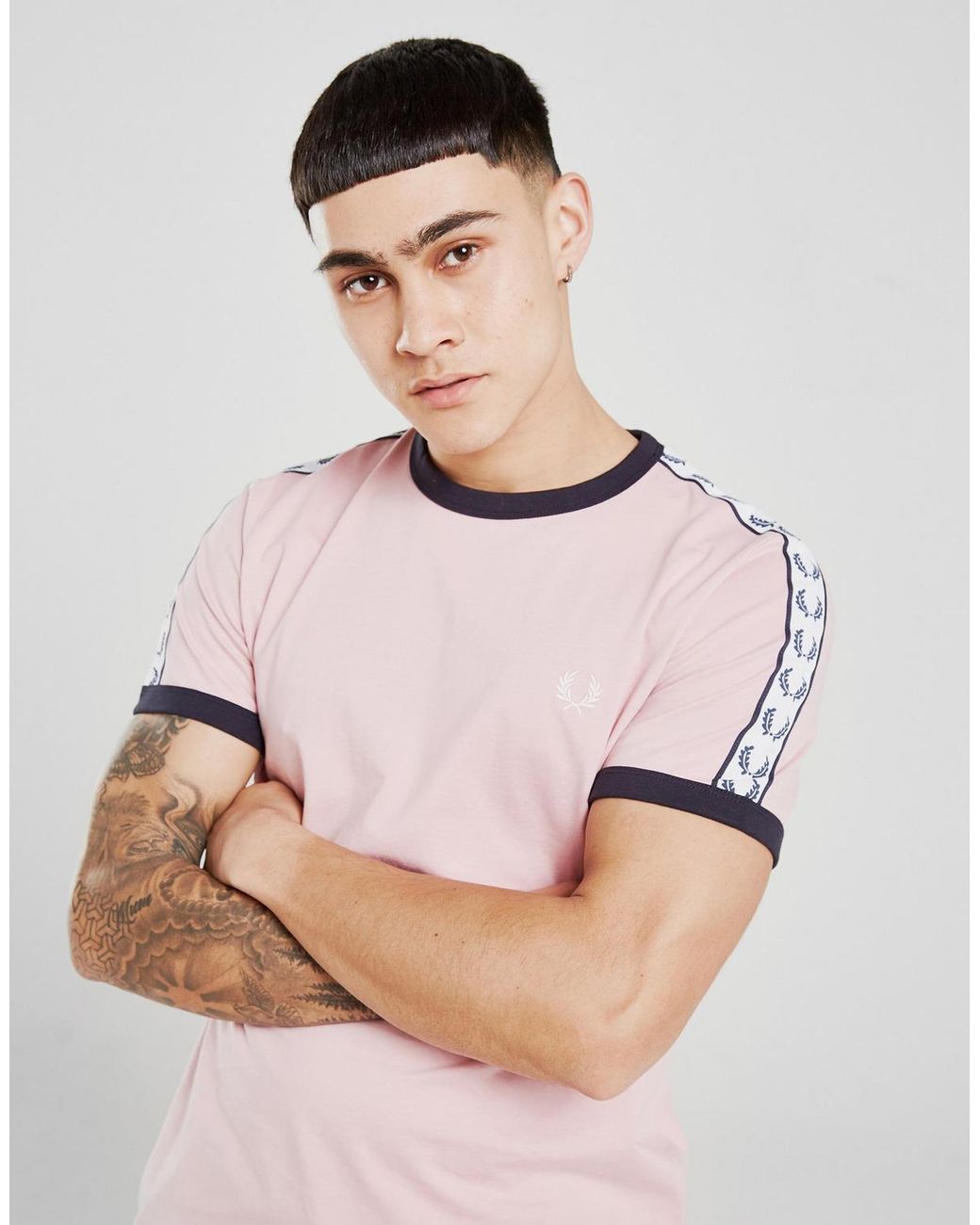Fred Perry Cotton Taped Ringer T-shirt in Pink for Men - Lyst