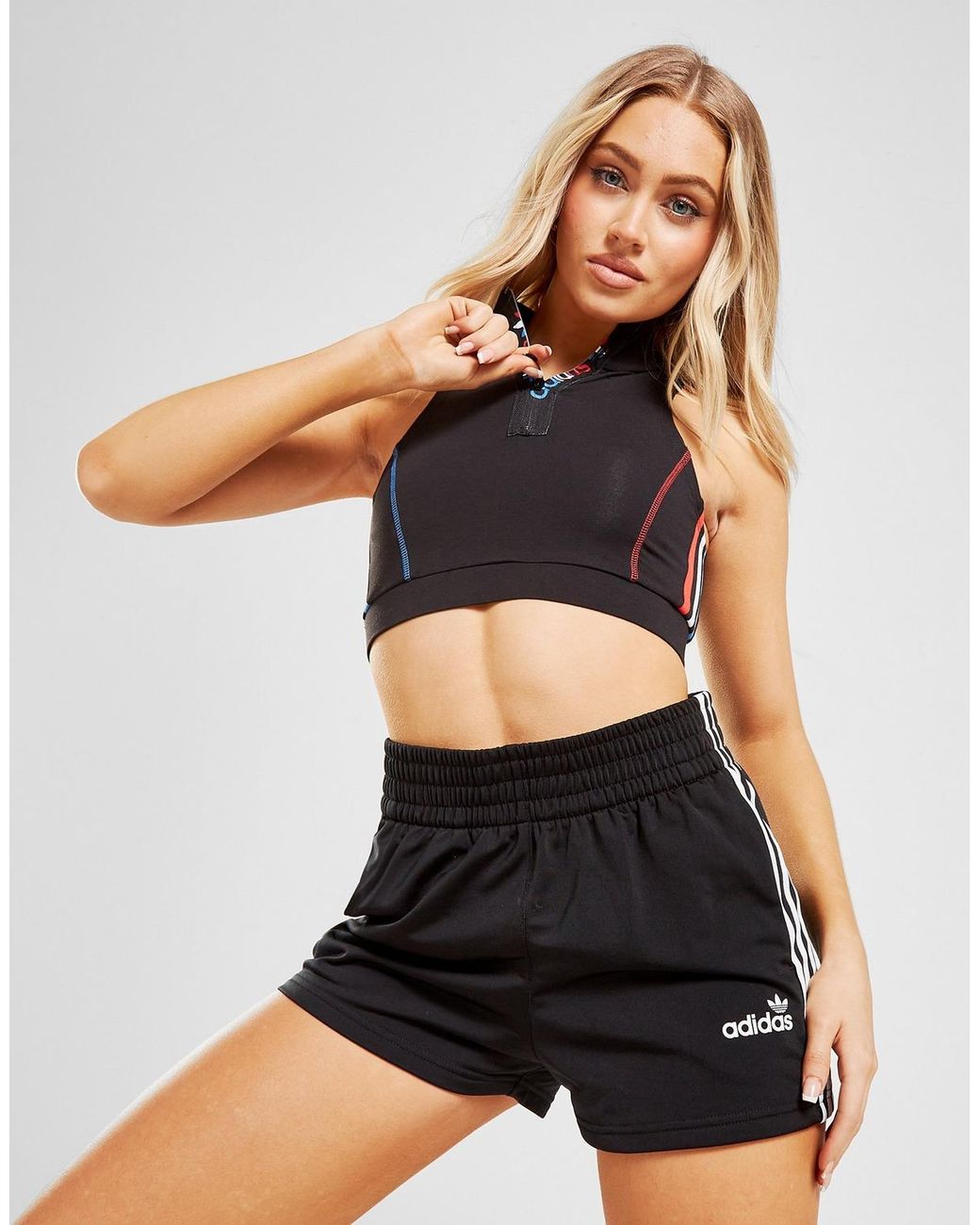 adidas Originals Cotton Tricolour Trefoil 1/4 Zip Tank Top in Black - Lyst