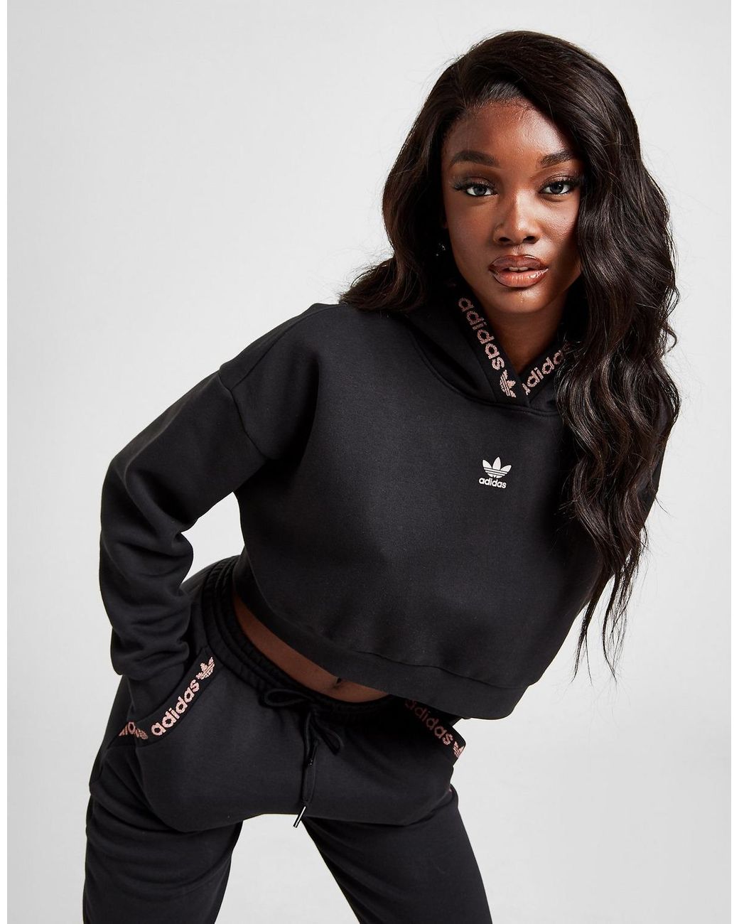 adidas originals linear crop overhead hoodie
