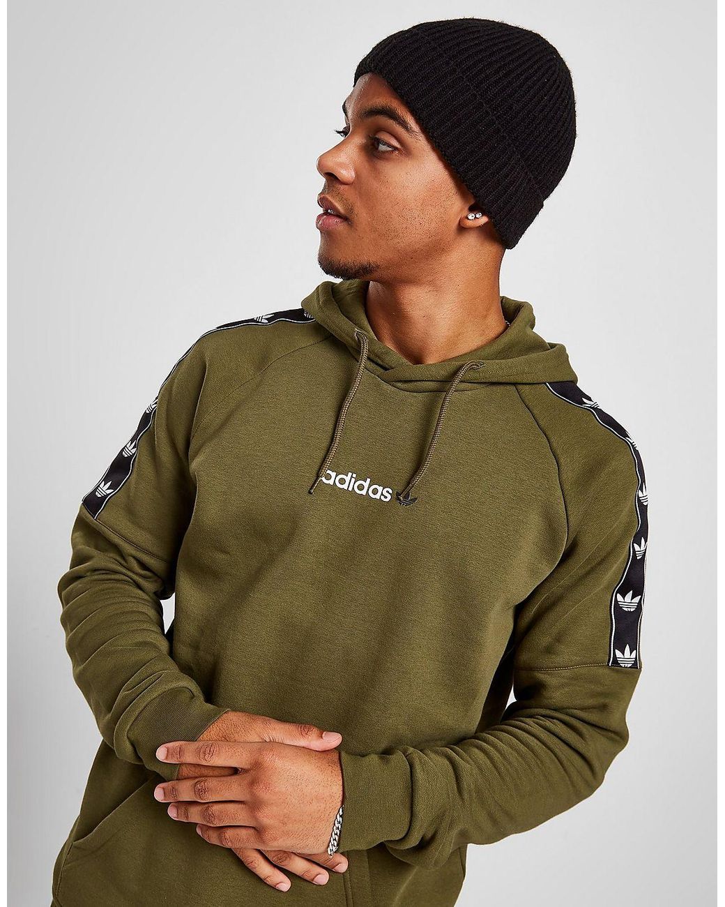 adidas Originals Tape Fleece Hoodie in Green for Men | Lyst UK