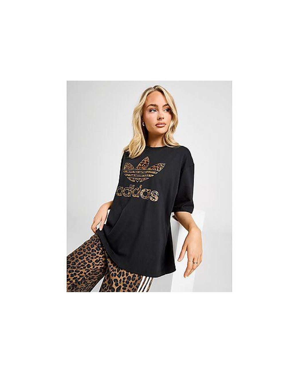 ★ADIDAS ORIGINALS★ Leopard Print Trefoil Boyfriend T-Shirt Black adidas Originals Leopard Print Trefoil Boyfriend T