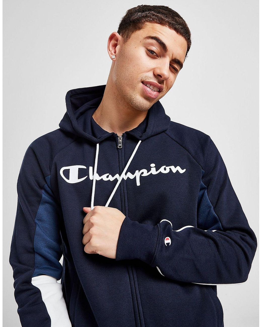 Champion Large Logo Full Zip Hooded Tracksuit in Blue for Men | Lyst UK