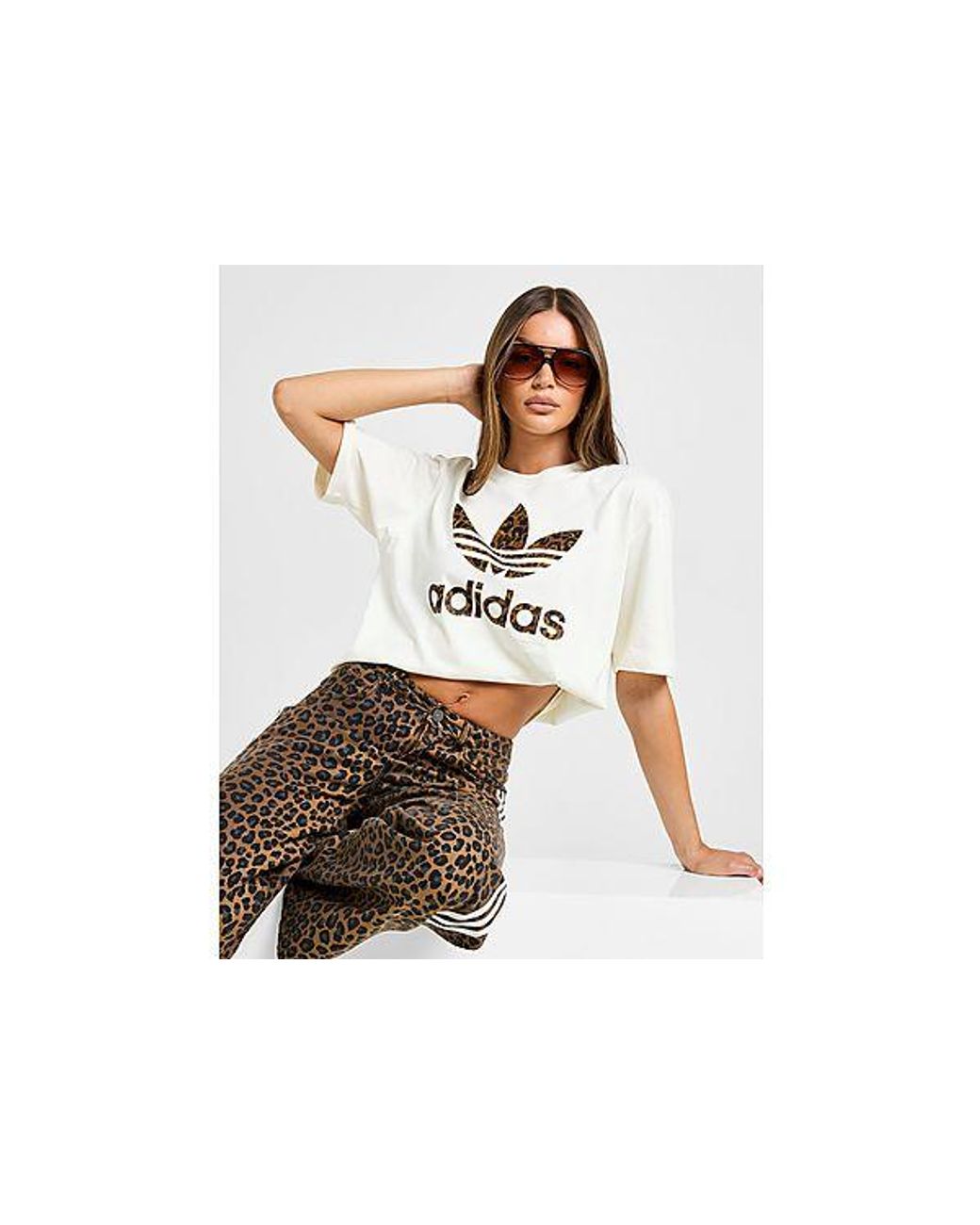 adidas Originals Leopard Print Trefoil Boyfriend T-shirt in