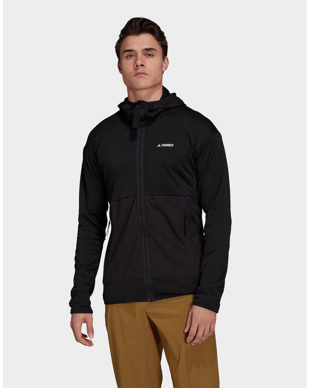 adidas Terrex Tech Fleece Lite Hooded Hiking Jacket in Black for Men - Lyst